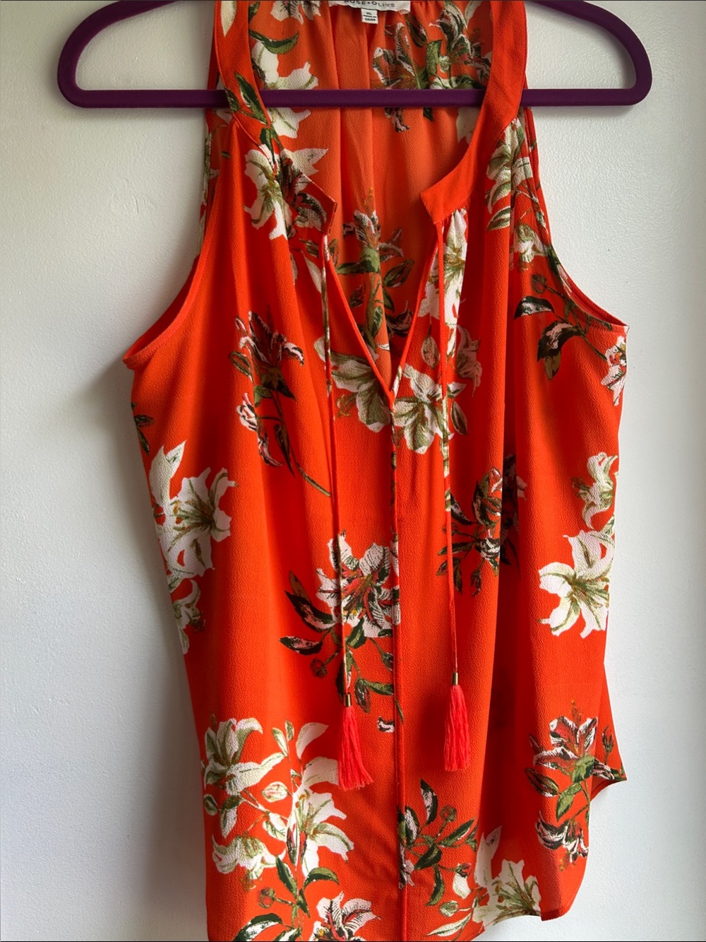 Rose & Olive Tropical Orange Floral V-Neck Tie-Front Camisole